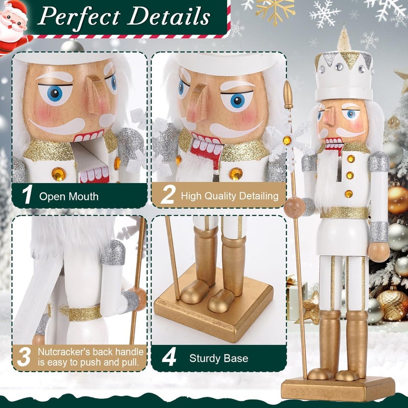 BXO Store Christmas Decorations Nutcracker Ornament,15 Inch Wooden Xmas Traditional Nutcracker,Festive Collectible Nutcracker Figures Party Tabletop Thanksgiving Decor(with Snowflake) - Image 2